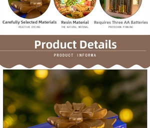 Detail of Christmas lantern gift box showing resin material and battery compartment