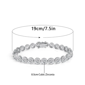 Detail showing 19cm tennis bracelet with 0.5cm cubic zirconia stones and secure clasp