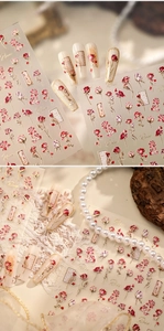 Détails d'autocollants pour ongles motif rose vintage avec typographie et fleurs en relief