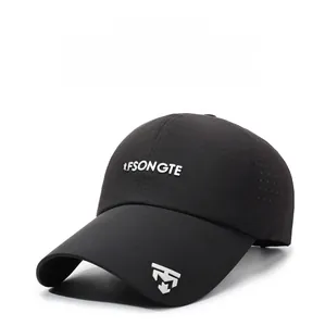 Detail of breathable mesh fabric and DFSONGTE embroidery on black baseball cap