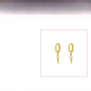Gold filled spike huggie hoop earrings with cubic zirconia inlay for women