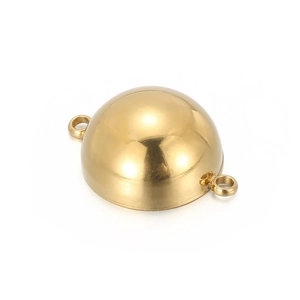 Macro view of gold plated semi-circle jewelry connector with double rings on white background