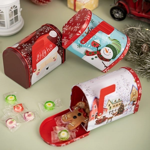 Boîtes cadeaux de Noël en fer blanc en forme de boîte aux lettres pour bonbons de fête