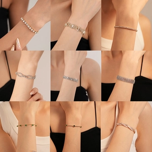 Alloy Rhinestone Zircon Bracelet Geometric Twisted Tennis Chain Jewelry For Women Fashion Trendy Simple Accessories