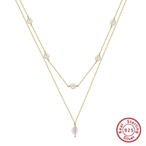 925 Sterling Silver Double Layer Freshwater Pearl Necklace For Women French Elegant Gold Silver Plated Pendant Jewelry