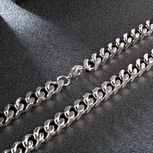 Close-up of silver street style titanium steel cuban link chain for men showing polished texture