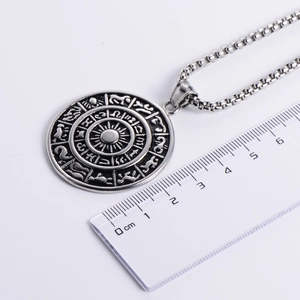 Silver vintage Viking zodiac sun pendant necklace with 3.5cm diameter measurement