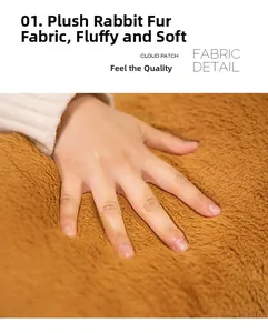 Close-up of soft rabbit plush fabric detail showing premium fluffy texture and elasticity