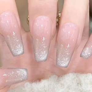 Unghie Finte Bianche Occhio Di Gatto Lunghe Bara Glitter Scintillanti Eleganti Acriliche Artificiali Sfumate Per Donne