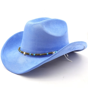 Himmelblauer Western-Cowboyhut mit dekorativem Seestern-Anhänger und türkisfarbenen Perlen