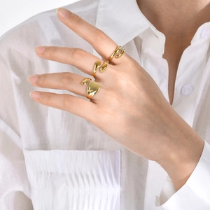 Elegant gold-plated stainless steel open rings with hand-shaped zircon and smooth band finish