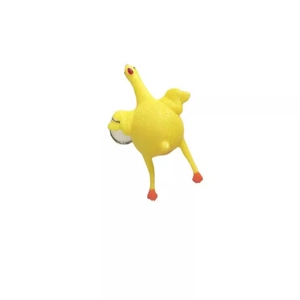 Funny yellow squeezing chicken keychain toy with red comb for stress relief and fun