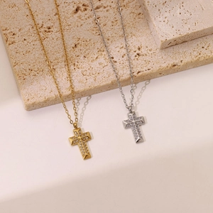 Cross Pendant Necklace Stainless Steel Micro Pave Zircon Punk Style Fashion Jewelry Gold Platinum Plated Elegant Gift