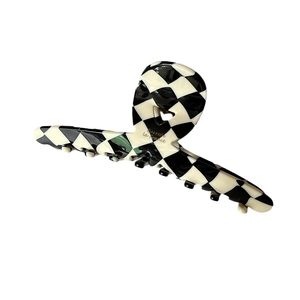 French style large checkered claw clip for thick hair with gold Barrette La France text