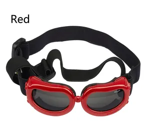 Red UV protection pet goggles for small dogs with adjustable strap and B&P logo