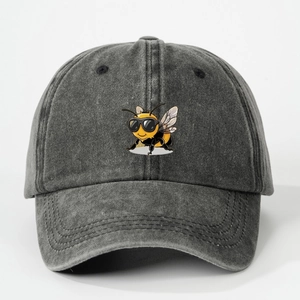 Verstellbare Baseballkappe aus gewaschenem Denim mit coolen Biene und Sonnenbrille