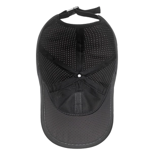 Unisex black breathable mesh baseball cap with adjustable strap and quick-dry fabric