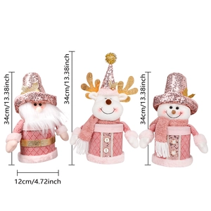 Set di figure natalizie rosa e oro rosa con paillettes, bambole decorative alte 34 cm
