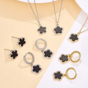 Collana E Orecchini A Fiore In Argento Sterling 925 Con Agata Nera Zircone Gioielli Eleganti Da Donna