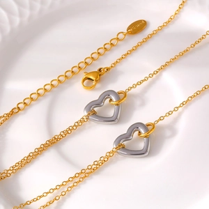 Minimalist stainless steel hollow heart pendant bracelet in gold and silver finish
