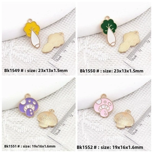Detailed view of DIY alloy enamel mushroom and cabbage charms with scale measurements