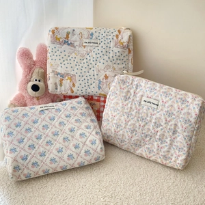 Trousse De Maquillage Matelassée Coton Sac De Toilette Rangement Imprimé Floral Fermeture Éclair Voyage Organisateur