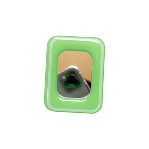 Green rectangular folding phone grip and stand with built-in makeup mirror on white background