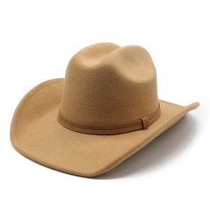Western Cowboy Hat Wide Brim Polyester Cotton Felt Vintage Style With Leather Strap Unisex Sun Protection Fedora