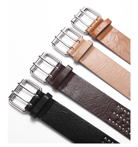 Detailed view of punk style punk belts with double pin buckles in four diverse colors