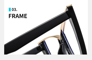 Detailed close-up of cat-eye glasses frame with black acetate and gold metal hinges