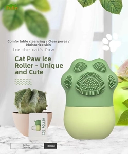 Detail view of 110ml green cat paw silicone face ice roller for skin massage