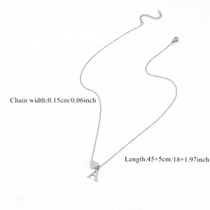 Silver heart necklace with letter A pendant, 45+5cm fine chain for women
