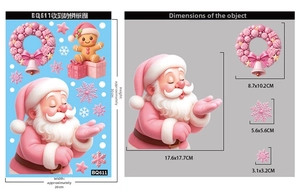Detailed size specifications for pink Christmas window decals including Santa and Gingerbread man