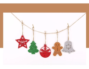 5-piece felt Christmas ornaments set featuring gingerbread man and snowflake details