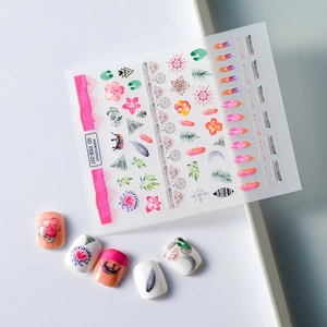 5D Bohemian watercolor nail stickers with feathers and floral patterns on white background