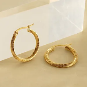 Twisted Rope Hoop Earrings Titanium Steel 18K Gold Plated Vintage French Style Minimalist Jewelry For Women