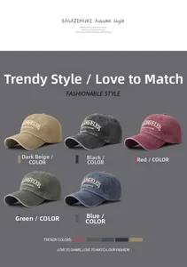Multi-color display of vintage washed cotton baseball caps with 3D embroidery detail