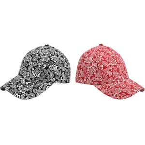 Floral paisley baseball caps in black and red colors for women's sun protection