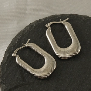 Minimalist U-shaped 18K stainless steel hoop earrings with textured silver finish