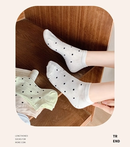 Detailed view of breathable cotton invisible socks with stylish polka dot patterns and textures