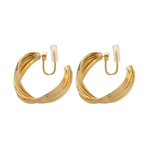 Golden twisted spiral clip-on earrings with smooth metallic texture for non-pierced ears