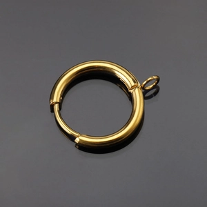 18k gold plated 16mm stainless steel round hoop earrings with small pendant loop