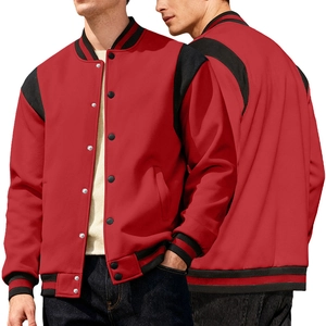 Men Varsity Jacket Fleece Polyester Spandex Button Down Stand Collar Color Block Casual Streetwear Outerwear