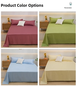 Close-up of washed cotton bedding sets in solid colors like green, blue, and beige
