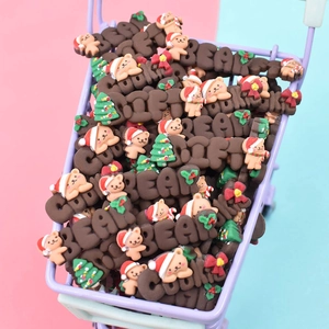 Christmas bear resin charms with BEAR and COOKIE text in a mini shopping cart