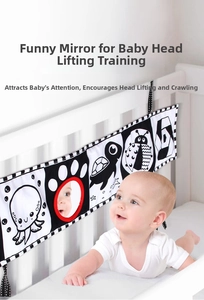 Infant cloth book with tummy time mirror for newborn sensory development and head lifting