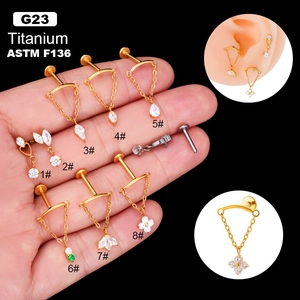 Titan G23 Knorpel Ohrring Innengewinde Piercing Stecker Mit Zirkonia Anhänger Blume Stern Herz Schmuck Für Damen