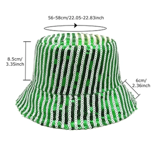Green and white striped sequin bucket hat with 56-58cm head circumference size