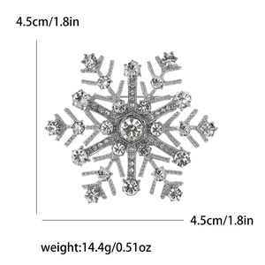 Détails de la broche flocon de neige argentée avec cristaux, taille 4,5cm et poids 14,4g