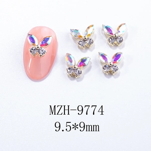 Detailed close-up of 9.5x9mm alloy butterfly nail art charms with crystal rhinestones